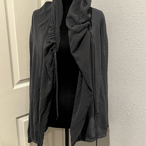 Olive + Oak Gray Pieced Hoodie Jacket Open Front Drawstring Hem Med the buckle - Picture 4 of 10